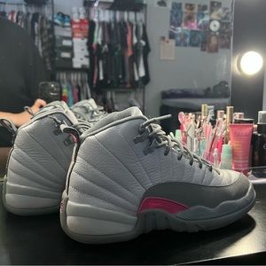 Youth Grey & Pink Jordan 12s